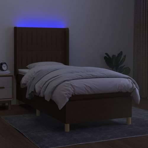 Krevet box spring s madracem LED tamnosmeđi 80 x 200 cm tkanina - Tamno smeđa 80 x 200 cm Okomite pruge Cijena