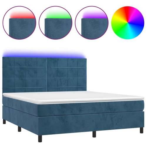 Krevet box spring s madracem LED tamnoplavi 180x200 cm baršun - Tamno plava 180 x 200 cm Blok s kvadratima Cijena
