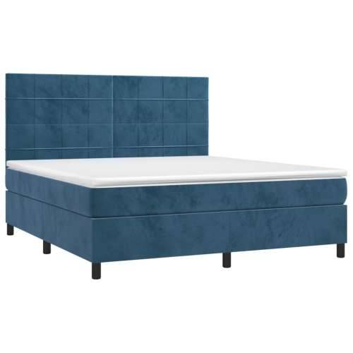 Krevet box spring s madracem LED tamnoplavi 180x200 cm baršun - Tamno plava 180 x 200 cm Blok s kvadratima Cijena