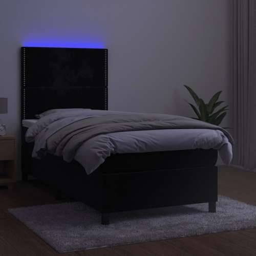 Krevet box spring s madracem LED crni 100x200 cm baršun - Crna 100 x 200 cm Obično s čavlima Cijena