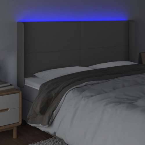 LED uzglavlje sivo 163x16x118/128 cm od umjetne kože - Siva 163 x 16 x 118/128 cm 1 Cijena
