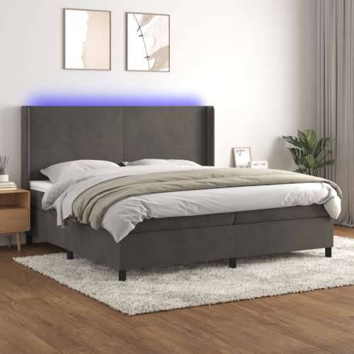Krevet box spring s madracem LED tamnosivi 200x200 cm baršun - Tamno siva 200 x 200 cm Gladak dizajn Cijena