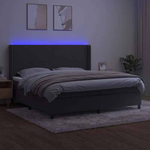 Krevet box spring s madracem LED tamnosivi 200x200 cm baršun - Tamno siva 200 x 200 cm Gladak dizajn Cijena