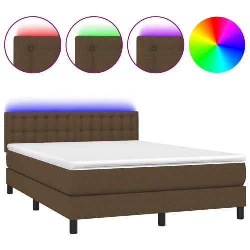 Krevet box spring s madracem LED tamnosmeđi 140x190 cm tkanina - Tamno smeđa 140 x 190 cm gumbi Cijena