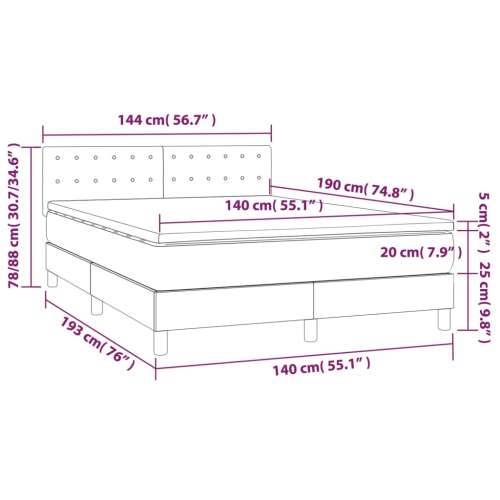 Krevet box spring s madracem LED tamnosmeđi 140x190 cm tkanina - Tamno smeđa 140 x 190 cm gumbi Cijena