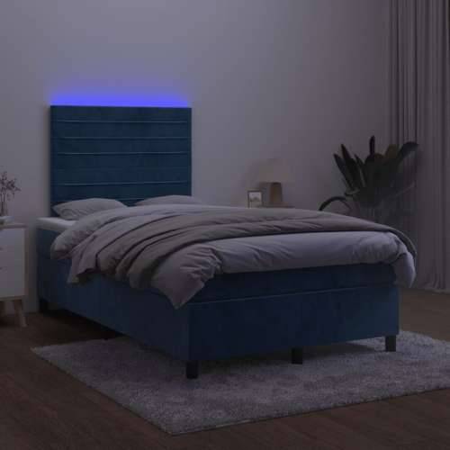 Krevet box spring s madracem LED tamnoplavi 120x200 cm baršun - Tamno plava 120 x 200 cm vodoravne pruge Cijena