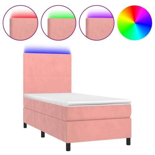 Krevet box spring s madracem LED ružičasti 80x200 cm baršunasti - Ružičasta 80 x 200 cm Gladak dizajn Cijena