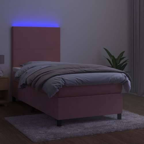 Krevet box spring s madracem LED ružičasti 80x200 cm baršunasti - Ružičasta 80 x 200 cm Gladak dizajn Cijena