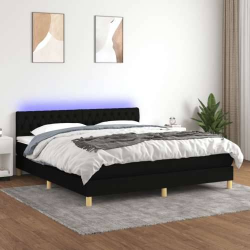 Krevet box spring s madracem LED crni 180x200 cm od tkanine - Crna 180 x 200 cm Dizajn s gumbima Cijena