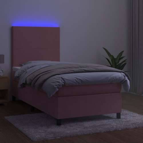 Krevet box spring s madracem LED ružičasti 100x200cm baršunasti - Ružičasta 100 x 200 cm Gladak dizajn Cijena