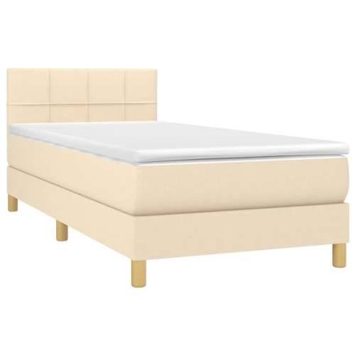 Krevet box spring s madracem LED krem 90x200 cm od tkanine - Krema 90 x 200 cm Blok s kvadratima Cijena