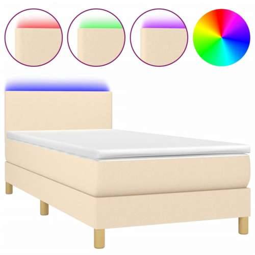Krevet box spring s madracem LED krem 90x200 cm od tkanine - Krema 90 x 200 cm Gladak dizajn Cijena