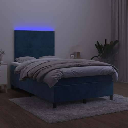 Krevet box spring s madracem LED tamnoplavi 120x200 cm baršun - Tamno plava 120 x 200 cm Gladak dizajn Cijena