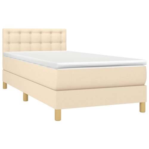 Krevet box spring s madracem LED krem 90x200 cm od tkanine - Krema 90 x 200 cm gumbi Cijena