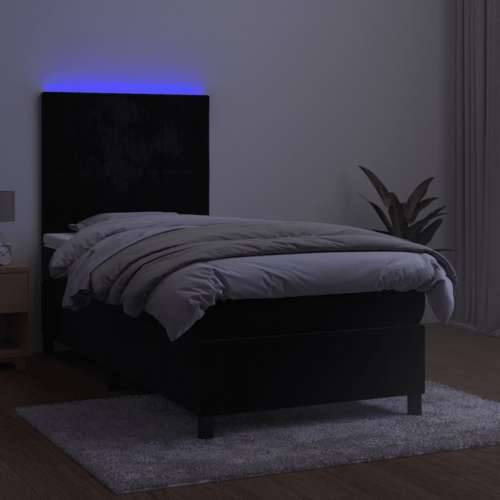 Krevet box spring s madracem LED crni 90x190 cm baršun - Crna 90 x 190 cm Okomite pruge Cijena