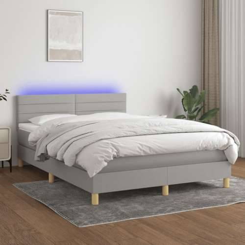 Krevet box spring s madracem LED svjetlosivi 140x200 cm tkanina - Svjetlosiva 140 x 200 cm vodoravne pruge Cijena