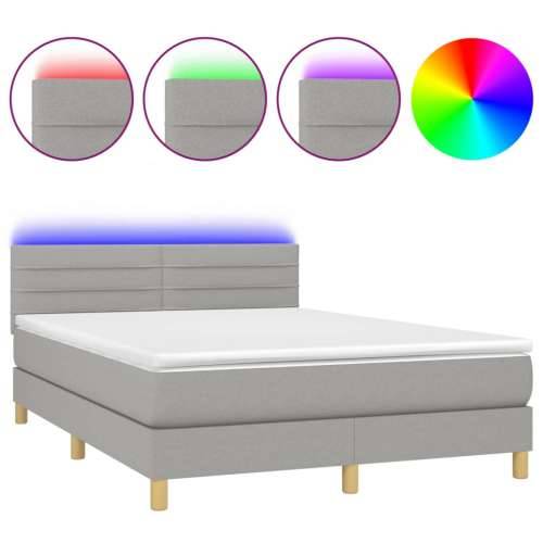 Krevet box spring s madracem LED svjetlosivi 140x200 cm tkanina - Svjetlosiva 140 x 200 cm vodoravne pruge Cijena