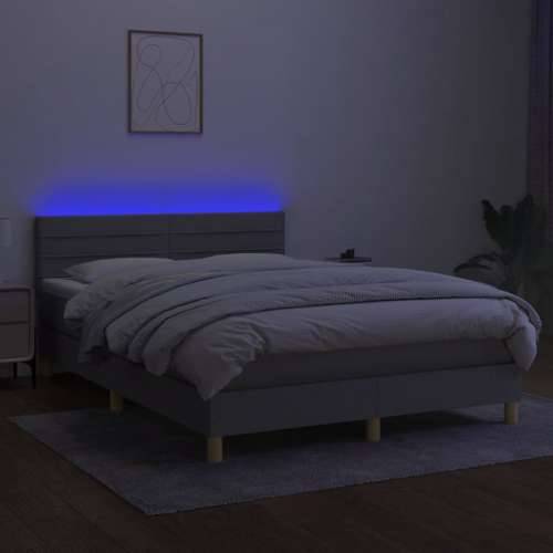 Krevet box spring s madracem LED svjetlosivi 140x200 cm tkanina - Svjetlosiva 140 x 200 cm vodoravne pruge Cijena