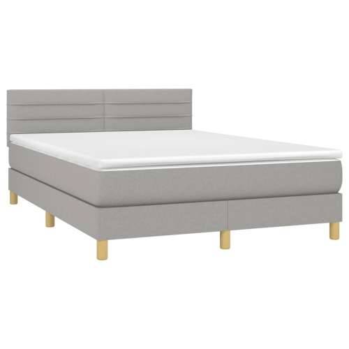 Krevet box spring s madracem LED svjetlosivi 140x200 cm tkanina - Svjetlosiva 140 x 200 cm vodoravne pruge Cijena