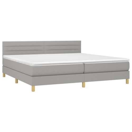 Krevet box spring s madracem LED svjetlosivi 200x200 cm tkanina - Svjetlosiva 200 x 200 cm vodoravne pruge Cijena