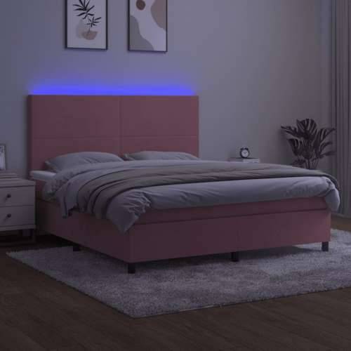 Krevet box spring s madracem LED ružičasti 180x200cm baršunasti - Ružičasta 180 x 200 cm Gladak dizajn Cijena