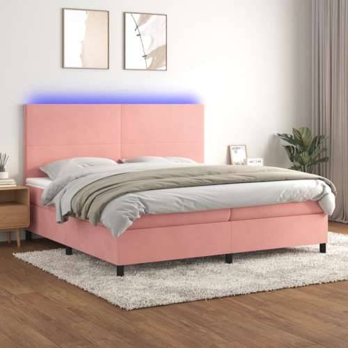 Krevet box spring s madracem LED ružičasti 200x200cm baršunasti - Ružičasta 200 x 200 cm Gladak dizajn Cijena