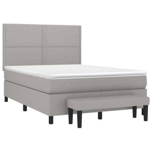 Krevet box spring s madracem svjetlosivi 140x200 cm od tkanine - Svjetlosiva 140 x 200 cm Obično s čavlima Cijena