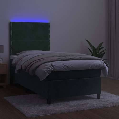 Krevet box spring s madracem LED tamnozeleni 80 x 200 cm baršun - Tamnozelena 80 x 200 cm Obično s čavlima Cijena