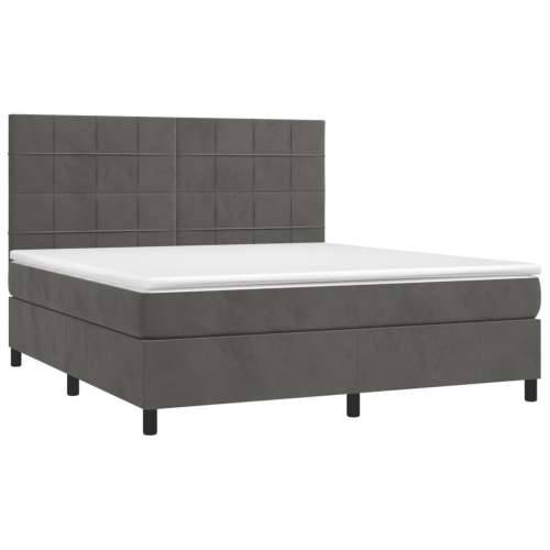 Krevet box spring s madracem LED tamnosivi 160x200 cm baršun - Tamno siva 160 x 200 cm Blok s kvadratima Cijena