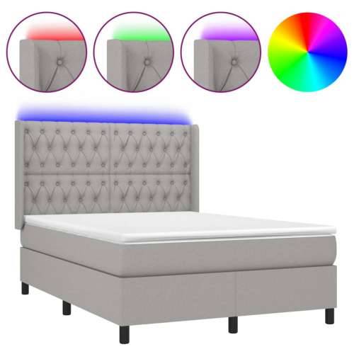 Krevet box spring s madracem LED svjetlosivi 140x200 cm tkanina - Svjetlosiva 140 x 200 cm Dizajn s gumbima Cijena