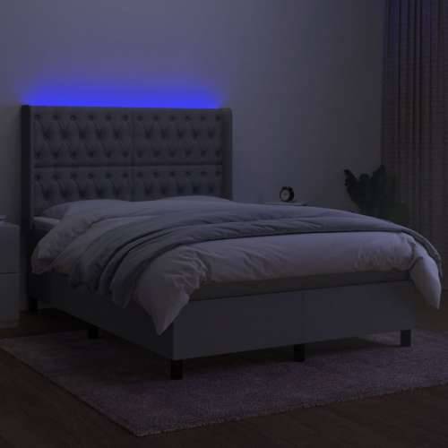Krevet box spring s madracem LED svjetlosivi 140x200 cm tkanina - Svjetlosiva 140 x 200 cm Dizajn s gumbima Cijena