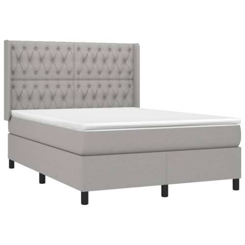 Krevet box spring s madracem LED svjetlosivi 140x200 cm tkanina - Svjetlosiva 140 x 200 cm Dizajn s gumbima Cijena