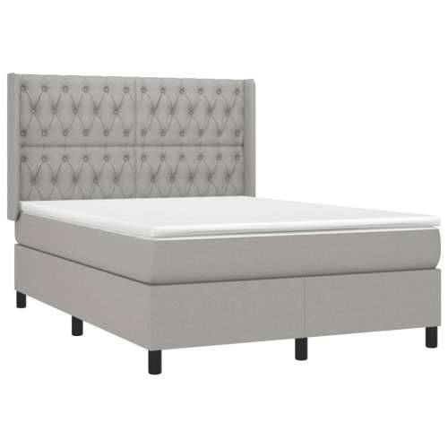 Krevet box spring s madracem svjetlosivi 140x200 cm od tkanine - Svjetlosiva 140 x 200 cm Dizajn s gumbima Cijena