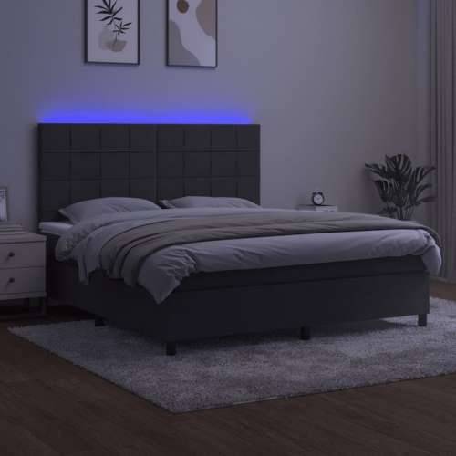 Krevet box spring s madracem LED tamnosivi 180x200 cm baršun - Tamno siva 180 x 200 cm Blok s kvadratima Cijena
