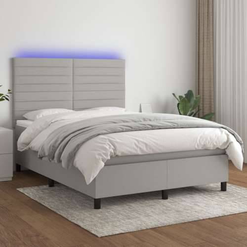 Krevet box spring s madracem LED svjetlosivi 140x200 cm tkanina - Svjetlosiva 140 x 200 cm vodoravne pruge Cijena