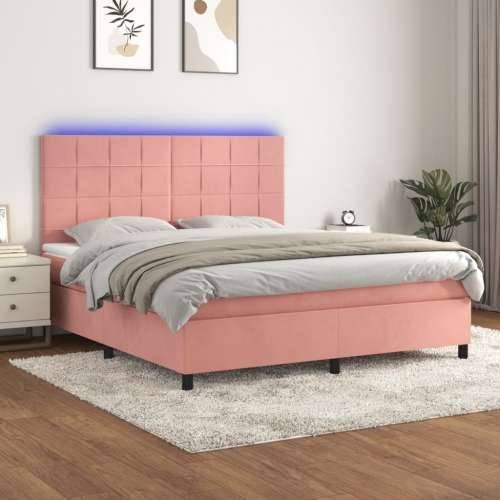Krevet box spring s madracem LED ružičasti 180x200cm baršunasti - Ružičasta 180 x 200 cm Blok s kvadratima Cijena