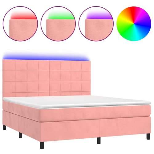 Krevet box spring s madracem LED ružičasti 180x200cm baršunasti - Ružičasta 180 x 200 cm Blok s kvadratima Cijena
