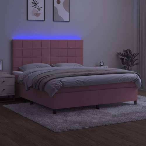 Krevet box spring s madracem LED ružičasti 180x200cm baršunasti - Ružičasta 180 x 200 cm Blok s kvadratima Cijena