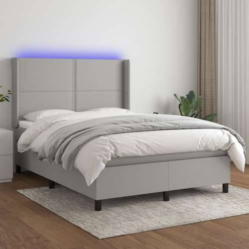 Krevet box spring s madracem LED svjetlosivi 140x200 cm tkanina - Svjetlosiva 140 x 200 cm Obično s čavlima Cijena
