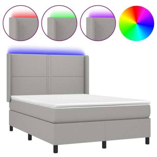 Krevet box spring s madracem LED svjetlosivi 140x200 cm tkanina - Svjetlosiva 140 x 200 cm Obično s čavlima Cijena