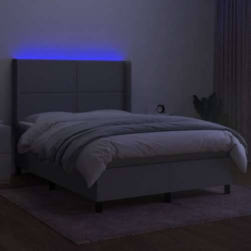 Krevet box spring s madracem LED svjetlosivi 140x200 cm tkanina - Svjetlosiva 140 x 200 cm Obično s čavlima Cijena