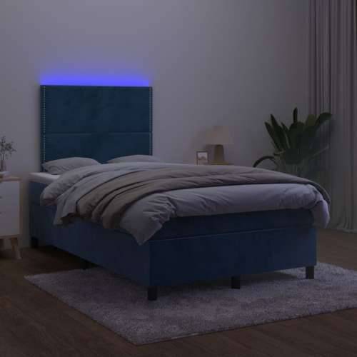 Krevet box spring s madracem LED tamnoplavi 120x200 cm baršun - Tamno plava 120 x 200 cm Obično s čavlima Cijena