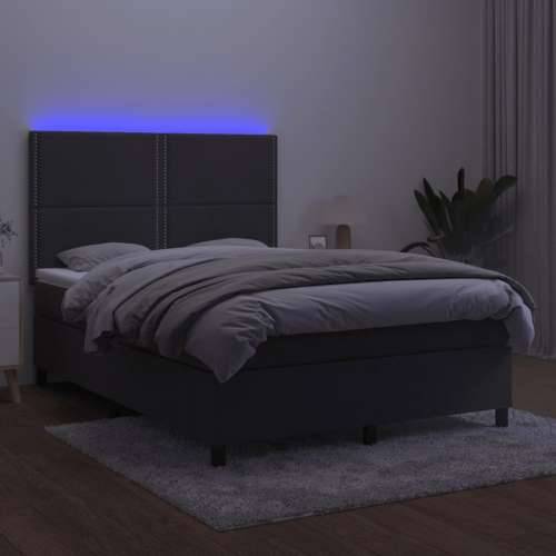 Krevet box spring s madracem LED tamnosivi 140x200 cm baršun - Tamno siva 140 x 200 cm Obično s čavlima Cijena