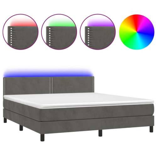 Krevet box spring s madracem LED tamnosivi 160x200 cm baršun - Tamno siva 160 x 200 cm Obično s čavlima Cijena