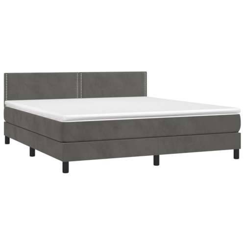 Krevet box spring s madracem LED tamnosivi 160x200 cm baršun - Tamno siva 160 x 200 cm Obično s čavlima Cijena