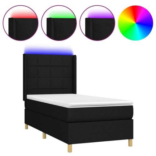 Krevet box spring s madracem LED crni 100x200 cm od tkanine - Crna 100 x 200 cm Blok s kvadratima Cijena