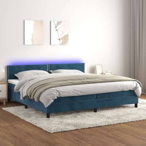 Krevet box spring s madracem LED tamnoplavi 200x200 cm baršun - Tamno plava 200 x 200 cm Obično s čavlima Cijena