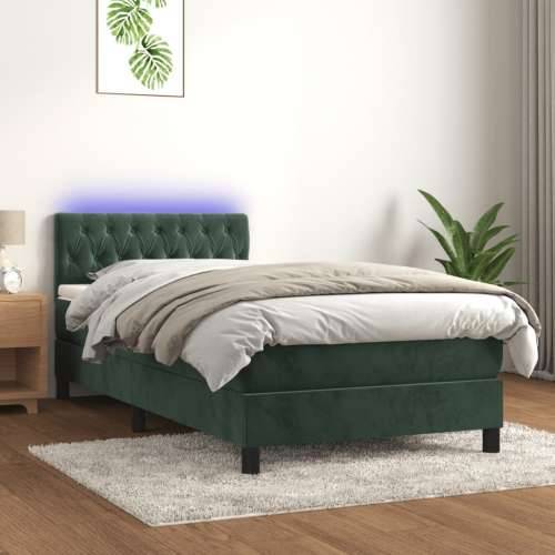 Krevet box spring s madracem LED tamnozeleni 90x200 cm baršun - Tamnozelena 90 x 200 cm Dizajn s gumbima Cijena