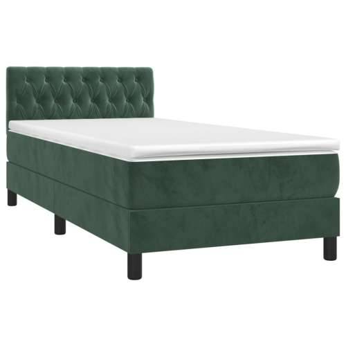 Krevet box spring s madracem LED tamnozeleni 90x200 cm baršun - Tamnozelena 90 x 200 cm Dizajn s gumbima Cijena