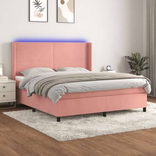 Krevet box spring s madracem LED ružičasti 160x200cm baršunasti - Ružičasta 160 x 200 cm Gladak dizajn Cijena